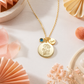 Engraved Birth Flower & Birthstone Necklace | Name Disc Pendant