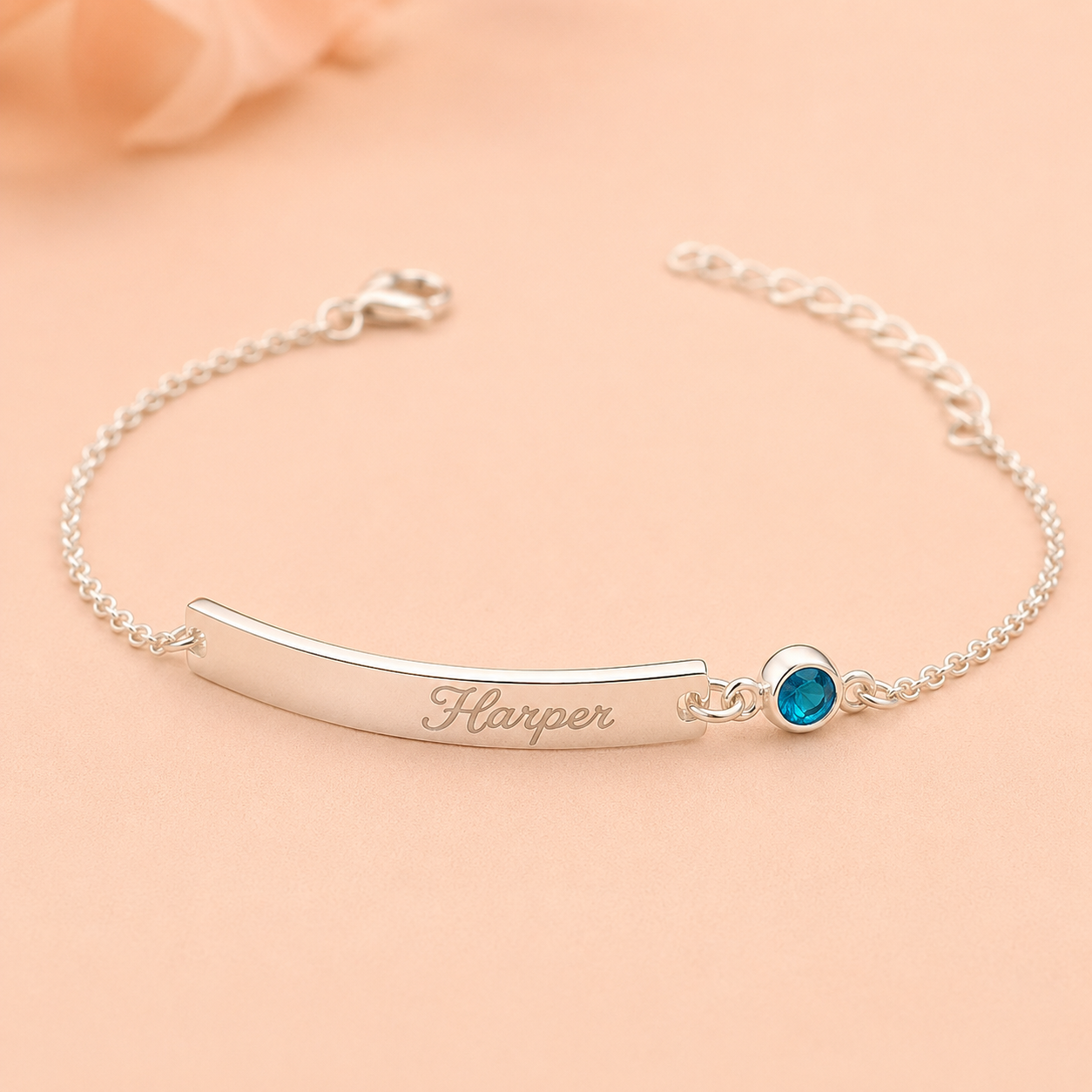 Personalized Birthstone Bar Bracelet | Engraved Name or Date