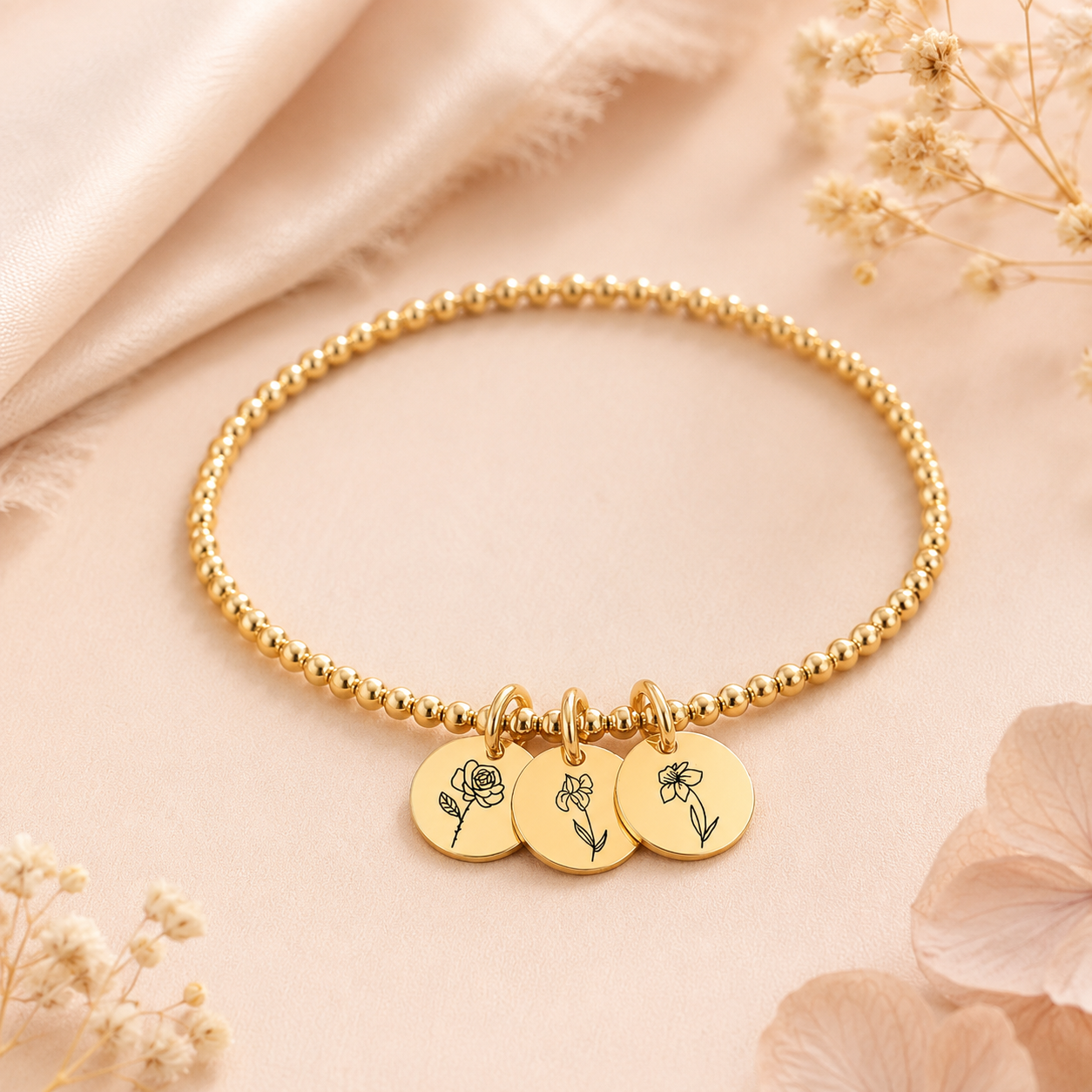 Custom Birth Flower Bracelet | Botanical Birth Month Charm