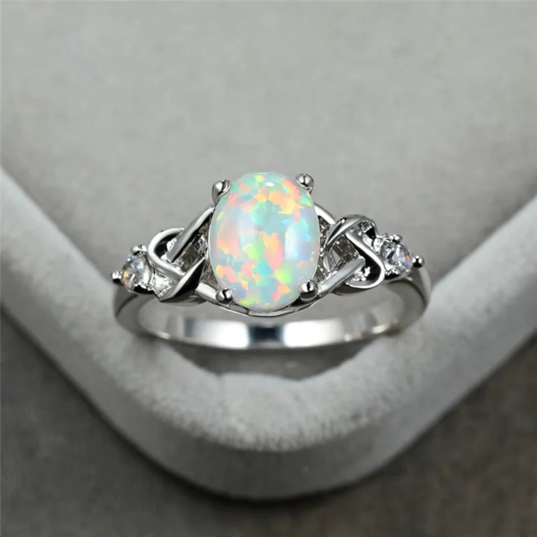 You're Mine Love Knot October Opal Ring