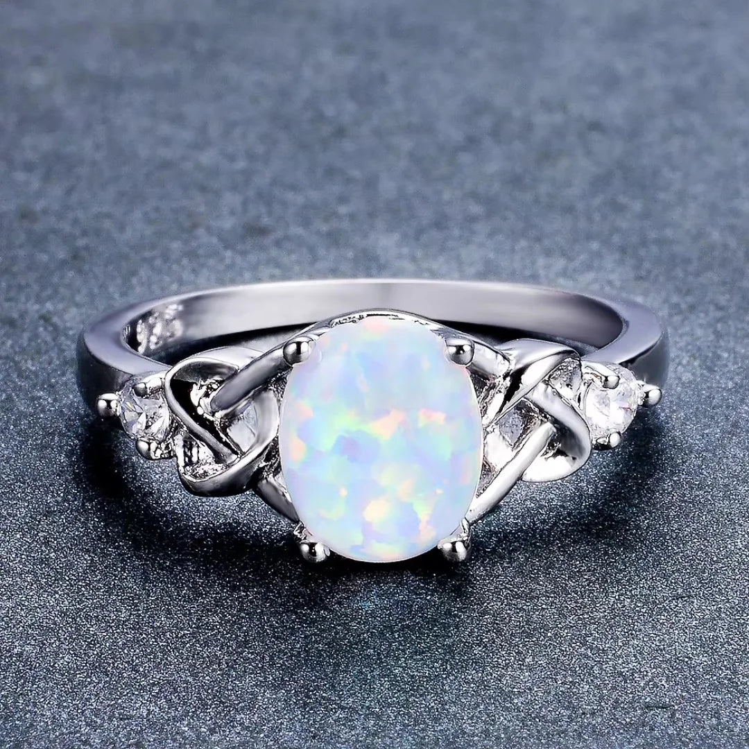 You're Mine Love Knot October Opal Ring