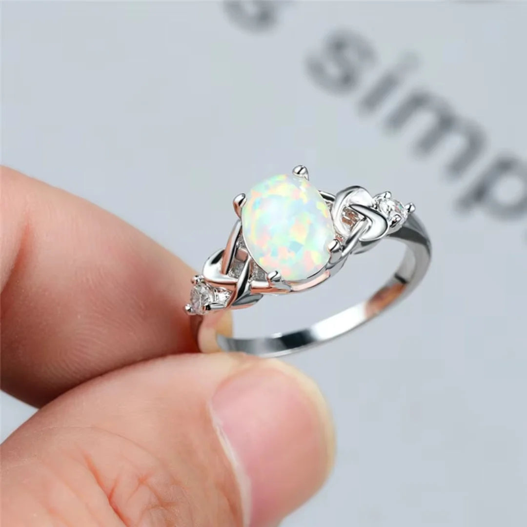 You're Mine Love Knot October Opal Ring