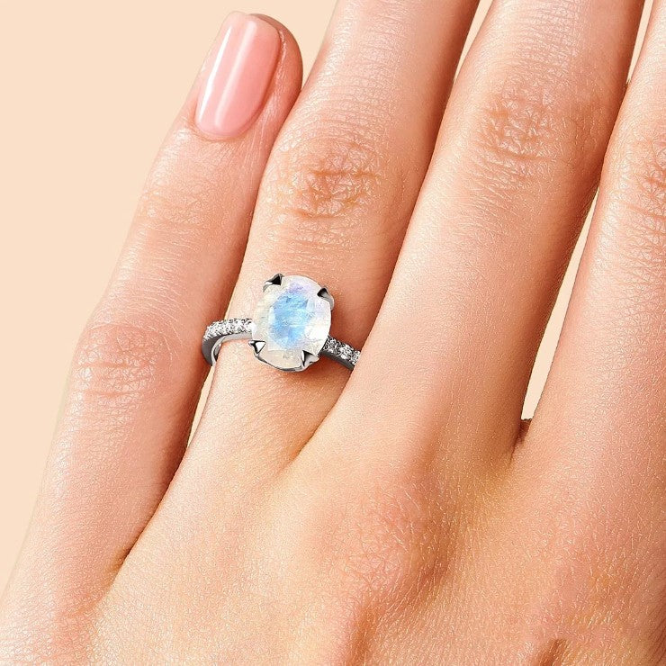 June Oval Moonstone Birthstone Ring