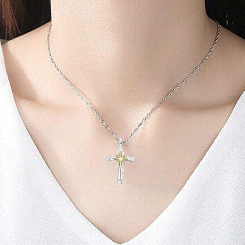Glowing Star Cross Necklace - Birthmonth Deals